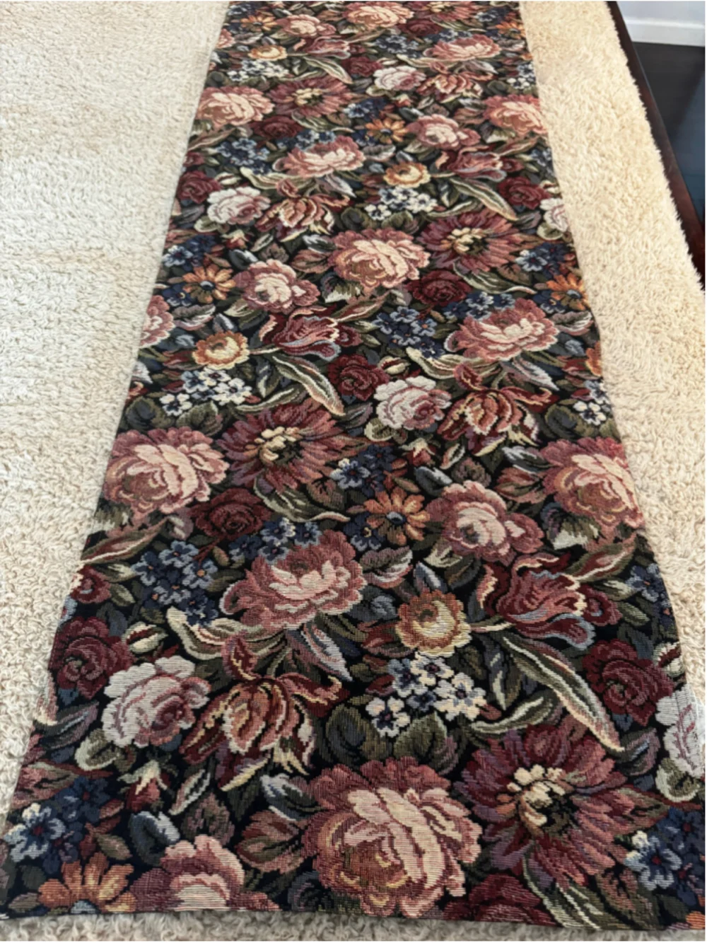 VTG Pier 1 Imports Floral Tapestry Table Runner 16x72 Woven Cotton India